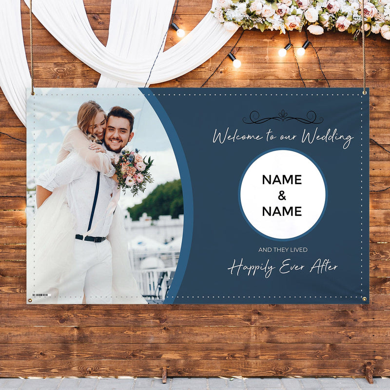 Personalised Fabric Photo Banner 5ft x 3ft - Navy Wedding