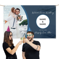 Personalised Fabric Photo Banner 5ft x 3ft - Navy Wedding