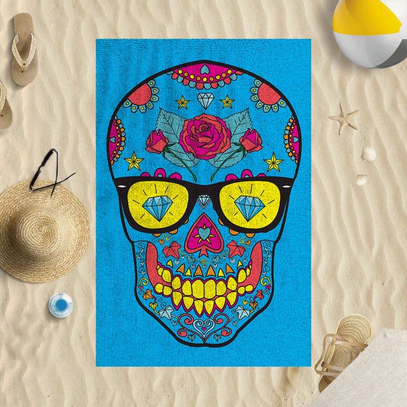 Personalised Beach Towel - Candy Skull Blue