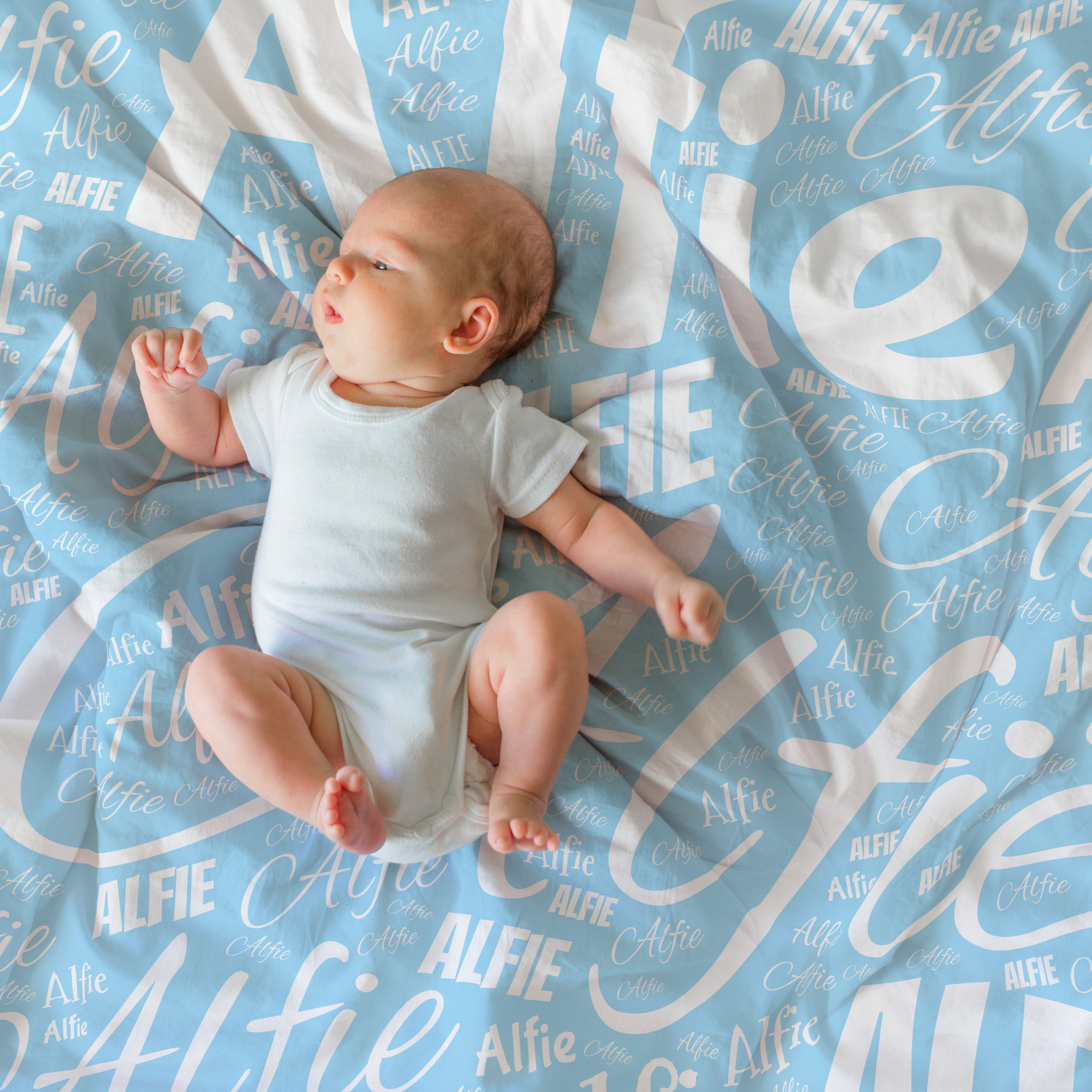 Personalised Name Blanket | Kids Large Fleece Throw Gift - 150cm - baby blue