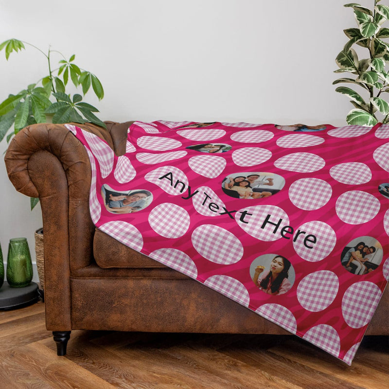 Personalised Pink Polka Dot - 10 Photo -  Photo Fleece Blanket