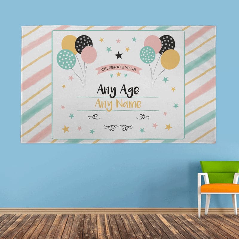 Personalised Striped Birthday Party Banner - 5ft x 3ft