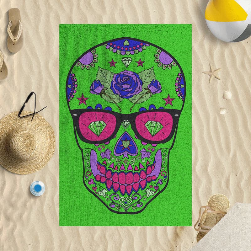 Personalised Beach Towel - Candy Skull Green