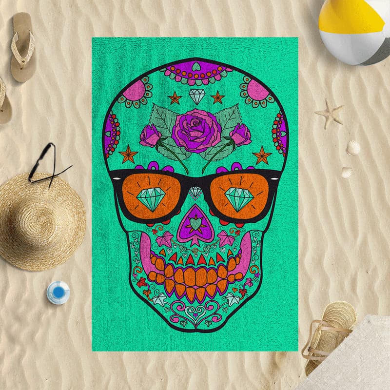 Personalised Beach Towel - Candy Skull Teal