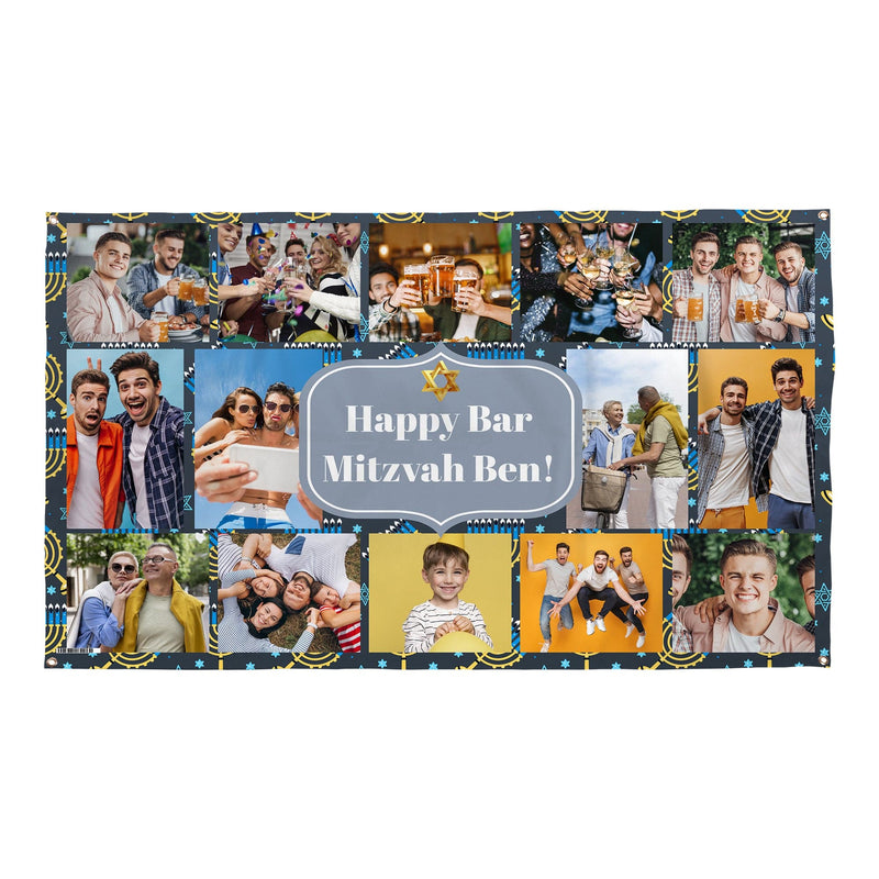 Bar Mitzvah Photo Banner - Candle -Pattern - Edit text - 5FT X 3FTP