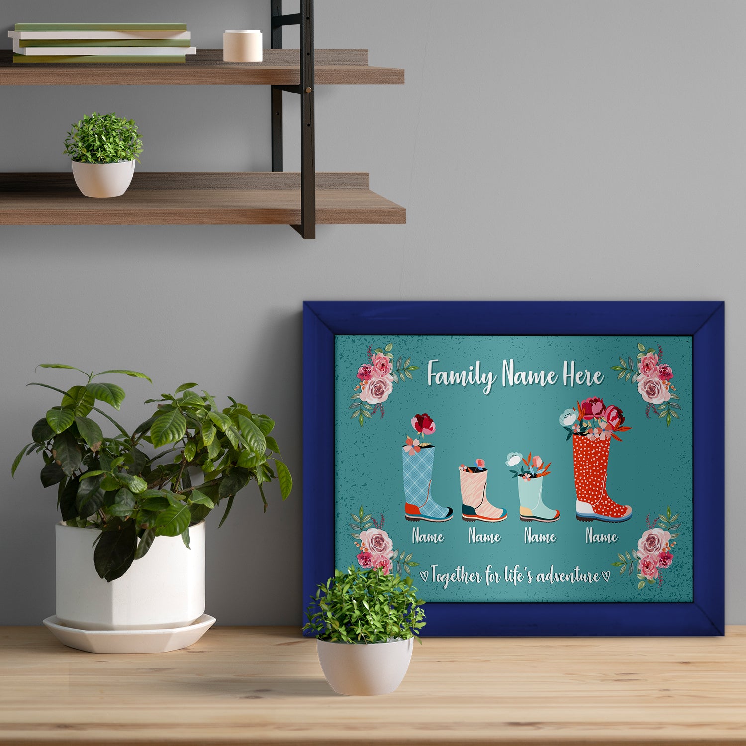 Personalised Family of 4 Wellies - A4 Metal Sign Plaque